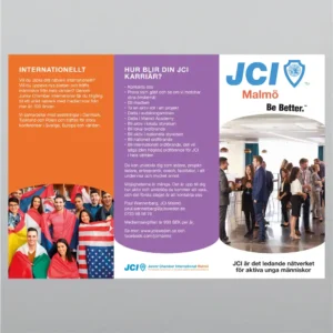 JCI Malmo dragspelsfolder uppslag 1 grafisk formgivning av Jonas Nilsson